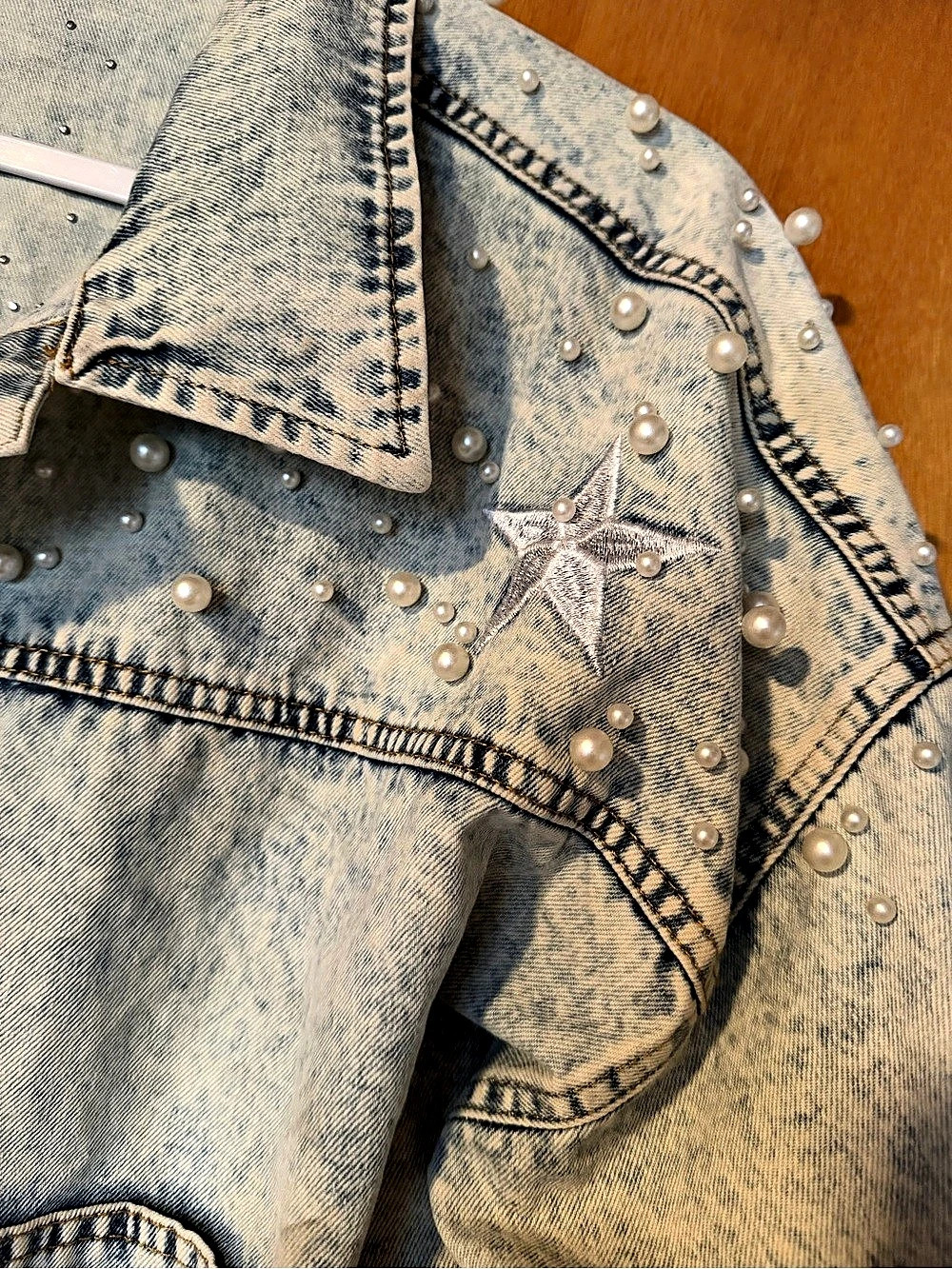Pearl Star Embellished Denim Jacket - Picture 2 of 3